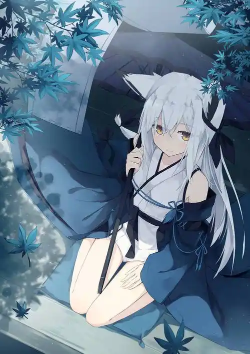 白毛控狂喜的兽耳美少女同人插画感情调和及搭配色彩都很赞