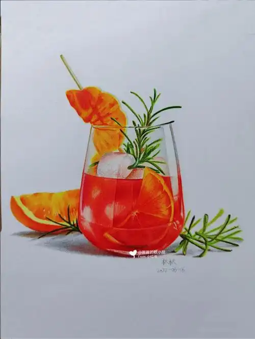 彩铅画又画一杯冰饮含步骤色号