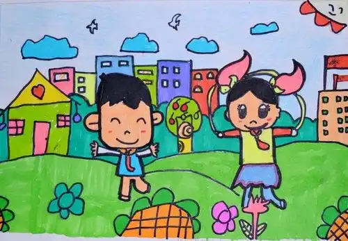 少儿书画作品-开心快乐体育课/儿童书画作品开心快乐体育课欣赏_中国