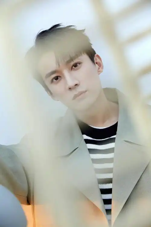 刘学义绿色风衣造型写真图五官立体帅气侧颜