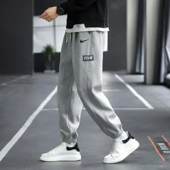 耐克顿长裤男士2022新款秋冬季宽松休闲加大码卫裤男生束脚运动裤灰色