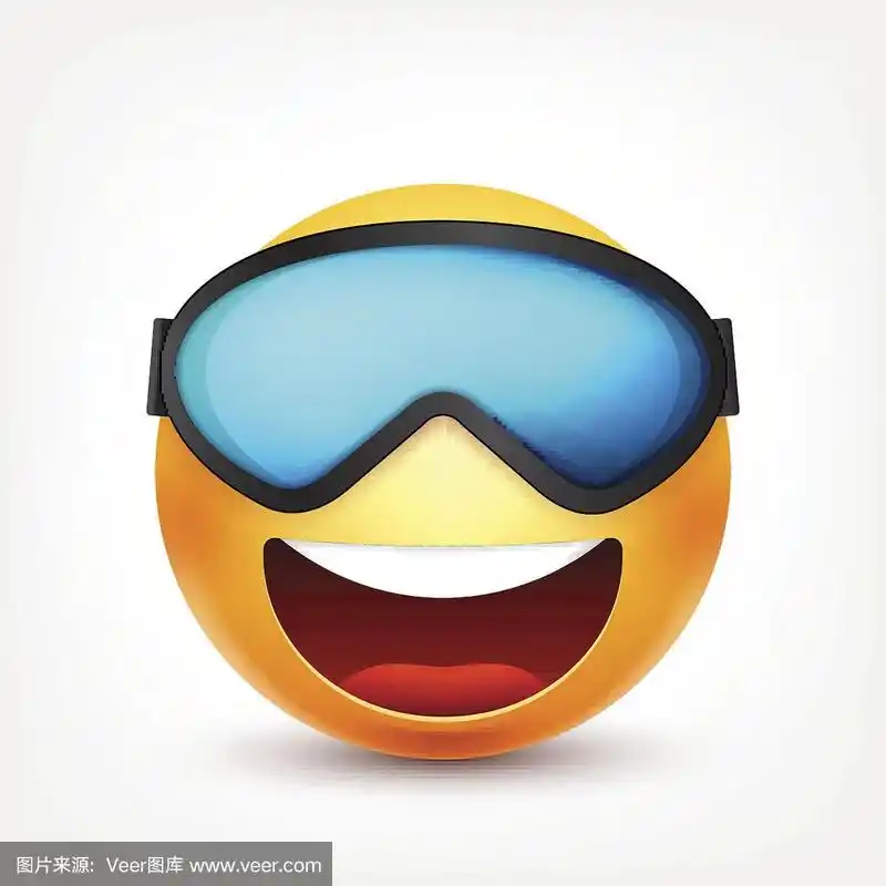 戴眼镜的笑脸,面具,微笑的表情.黄脸带着情绪.面部表情.3 d现实emoji.