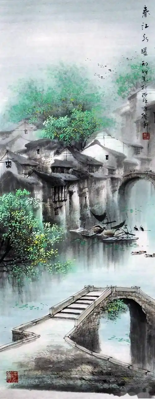国画:梦江南_江南好_人人_水村山