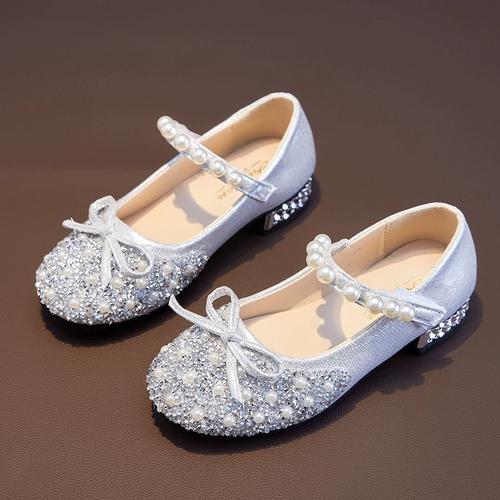 小女孩公主鞋春秋单鞋女童洋气可爱皮鞋儿童水晶皮鞋童鞋珍珠时尚