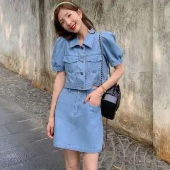 浅蓝色 套装上衣加包裙 s 83到98斤