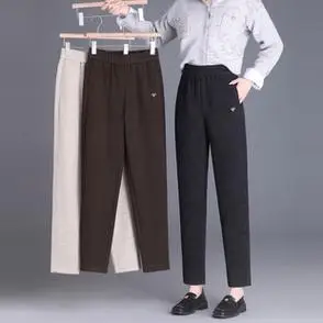 羊毛呢小个子显高哈伦裤女士高腰秋冬季中年妈妈九分小脚萝卜裤子