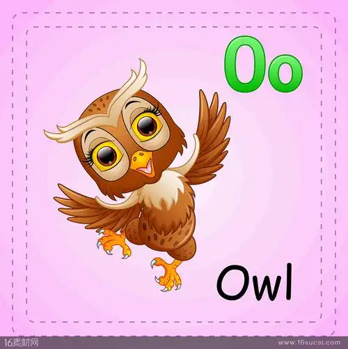 关键词:识字卡片卡通猫头鹰卡通动物形象英文单词卡片边框素材