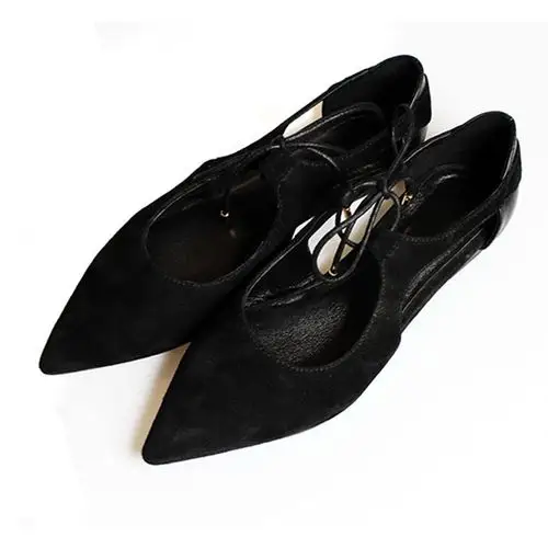 2018新款绑带凉鞋平跟黑色女夏新款平底百搭包头后空系带绒面女鞋图片