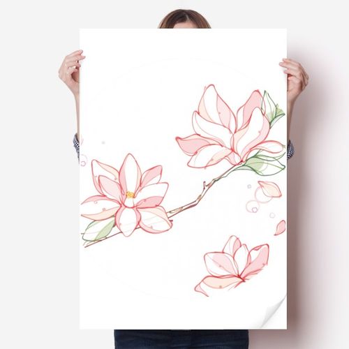 水彩桃花树叶树枝海报贴纸80x55cm墙贴纸卧室家居装饰