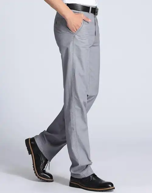 男款浅灰色舒适宽松中年经典休闲裤