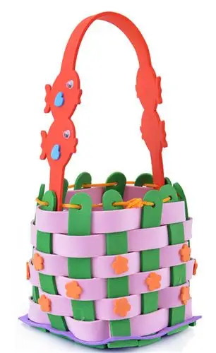 手工儿童diy手工制制作新款eva编织花篮幼儿园手工创意粘贴类