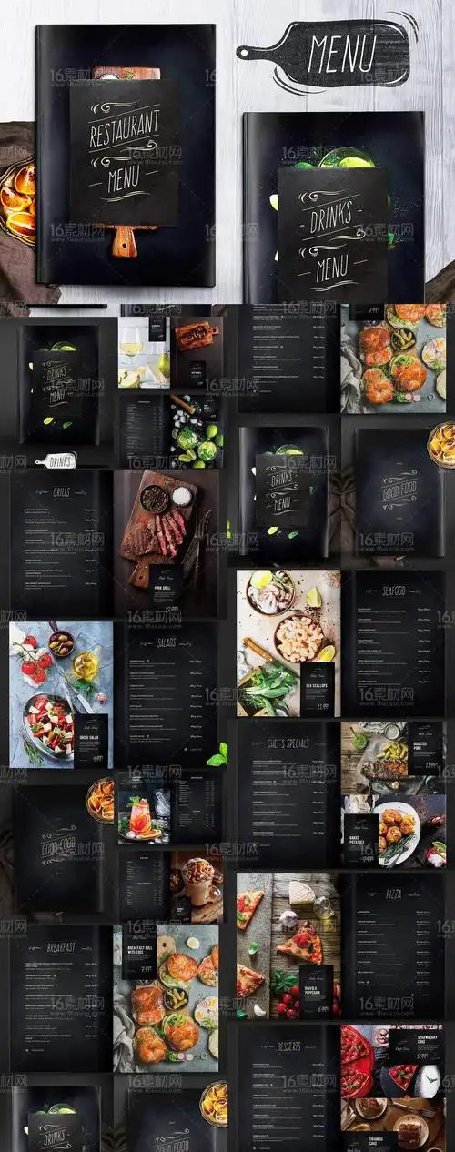 高档黑色风格菜单模板psd素材 - 素材中国16素材网