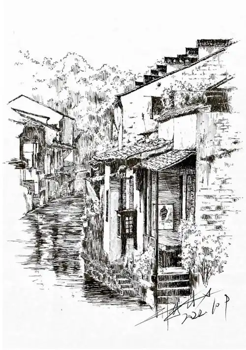 江南水乡钢笔速写