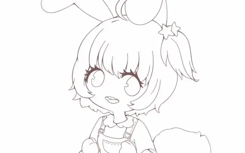 sai线稿一张简单的兔娘线稿过程