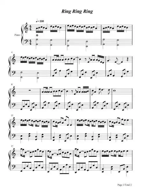 ringringring钢琴谱shec调流行钢琴五线谱