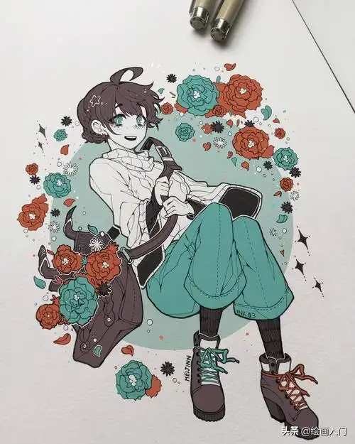 漫画角色创作手稿,针管笔马克笔手绘插画,个性鲜明简洁唯美