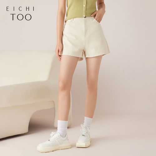 爱居兔夏季复古时尚米白色复古全棉休闲短裤