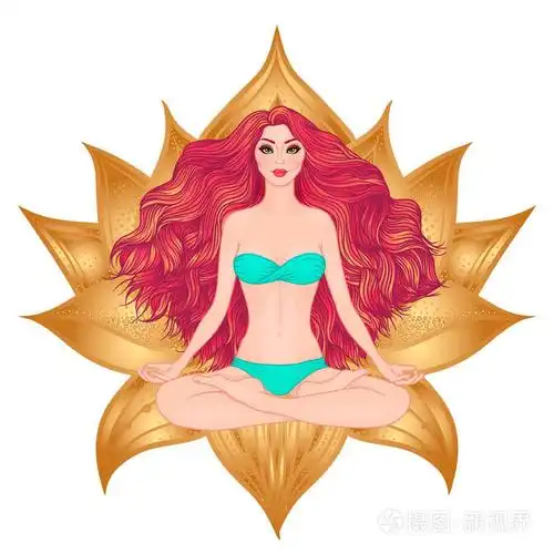 手绘矢量插画的女人坐在莲花姿势瑜伽冥想