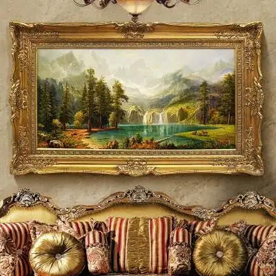 华艺源 油画风景手绘欧式客厅玄关装饰画横版壁画挂画山水聚宝盆