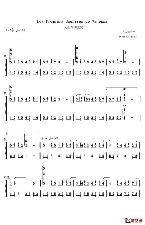 瓦妮莎的微笑钢琴简谱-数字双手-理查德·克莱德曼  richard