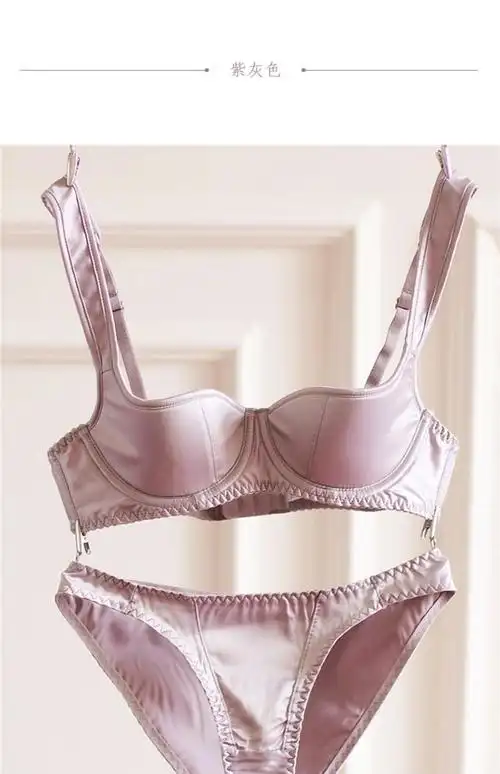 欧美女士文胸光面深v迷你杯薄款棉半杯 性感光面简约内衣套装春夏