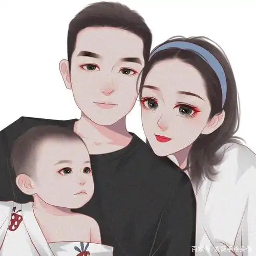 一家三口,四口,父子母女手绘微信头像,唯美温馨头像