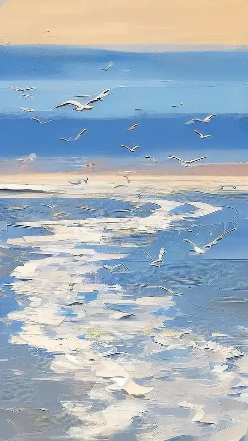 淡蓝色手机壁纸,唯美海边风光🌊