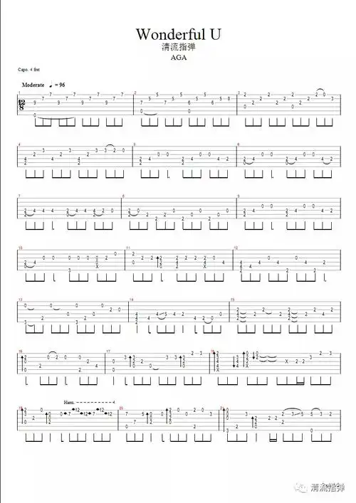 wonderful u吉他谱(gtp谱,指弹)_aga(江海迦 / agatha kong)