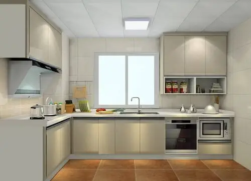 厨房吊柜做到顶,底部留一排开放格放常用物品,收纳空间增大一倍