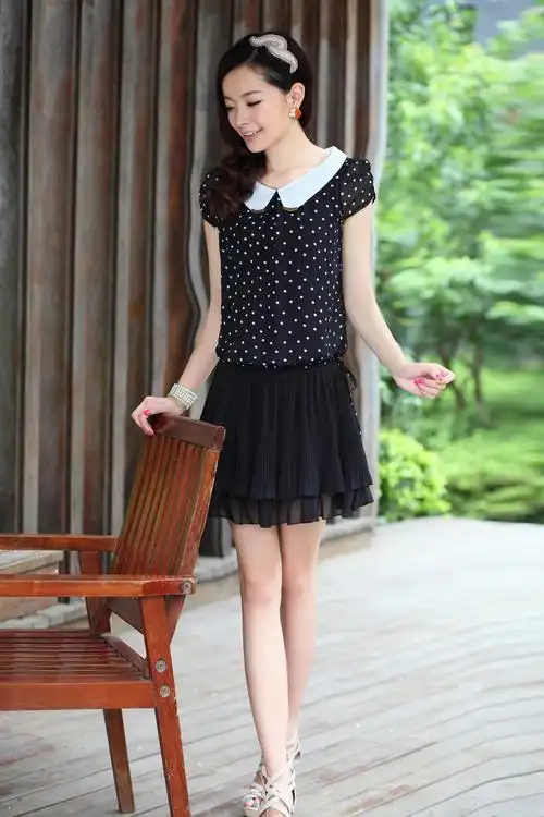 夏装韩版夏季新款 淑女 雪纺短袖连衣裙女