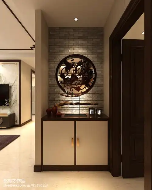 2018精选面积97平中式三居玄关装修设计效果图