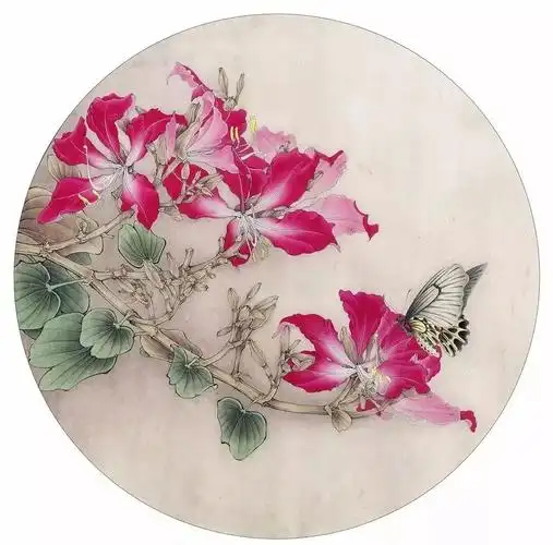 图文教程 | 李晓明工笔画《紫荆花 凤蝶》完整绘制步骤说明!