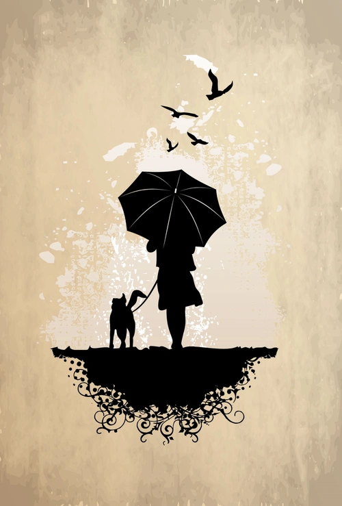 宠物与女人剪影海报背景