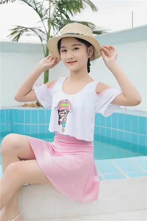 女孩大童泳衣连体防晒短袖女童青少年2021年新款10洋气12岁温泉15