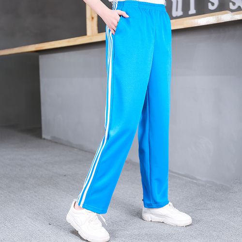 校服裤白条杠天蓝色运动女春夏卫裤休闲宽松直筒校服裤子长裤女生 天