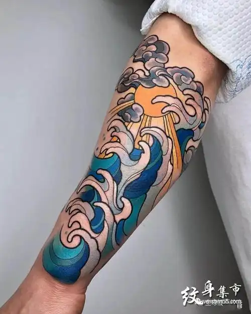 海浪纹身手稿图案