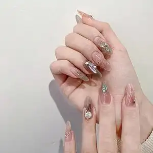日系美甲贴片成品穿戴式女可拆卸新娘甲小红书长尖款结婚假指甲夏