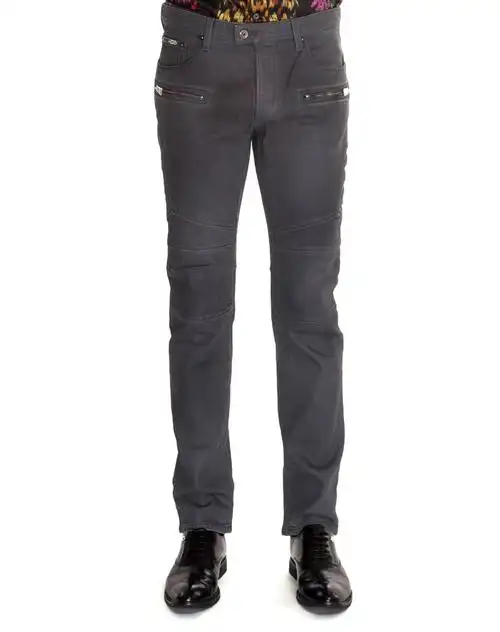 just cavalli男款深灰色拼接水洗牛仔裤