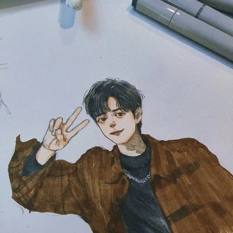呜呜假装不是格子衫.#肖战 #画画 #手绘 #马克笔  画气 - 抖音