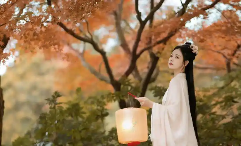 赵粤银杏树下古风写真,仙气飘飘,唯美浪漫,氛围感满满_灯笼_气氛_肖像