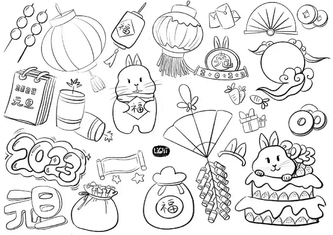 元旦 新年主题手抄报素材 素材分享无偿分享,可临摹,借鉴有偿提供线稿