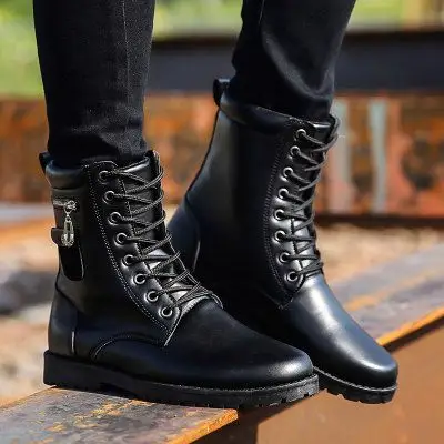 马丁靴男士中筒靴秋冬季皮靴子男靴高帮雪地男鞋沙漠军靴工装潮靴_7折