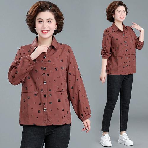 衬衫中老年女装春秋中年妈妈翻领洋气外套上衣薄春秋长袖2024新款