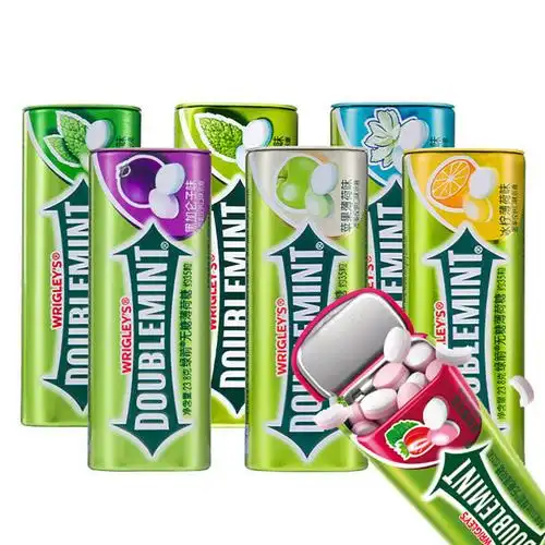 糖果巧克力绿箭无糖薄荷糖果约35粒238g金属瓶装铁盒装休闲零食便携