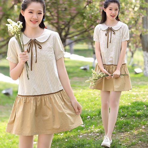 初中女生夏装连衣裙2021新款学生宽松少女学院连衣裙