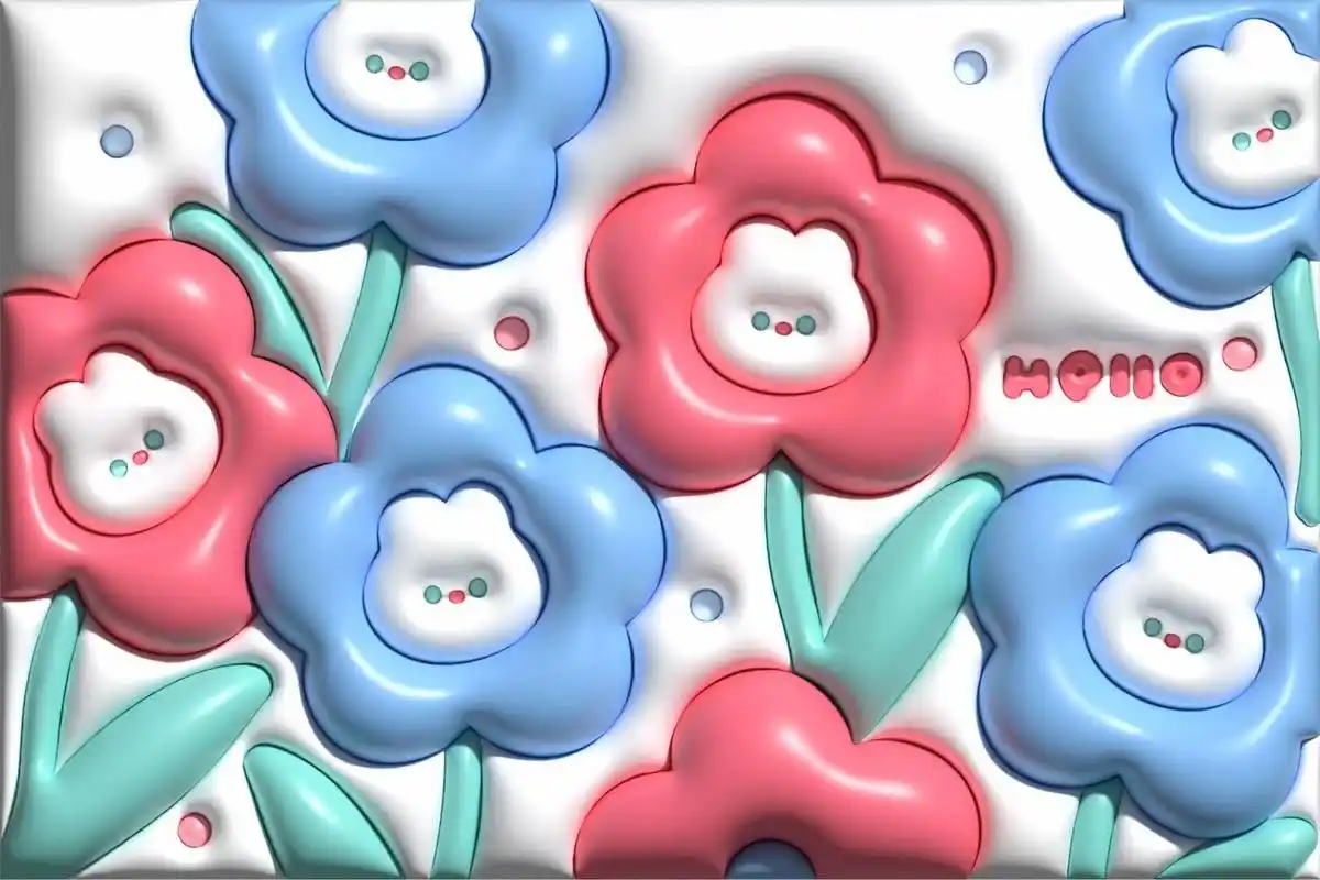 317期 立体膨胀花朵小兔插画横屏壁纸 横屏小兔花朵立体膨胀壁纸呀