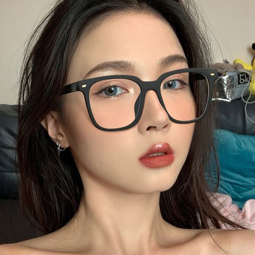 韩版潮茶色透明框眼镜女大脸防蓝光辐射素颜眼镜近视网红款显脸小