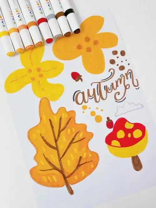 4步简笔画水彩笔秋天装饰画教程