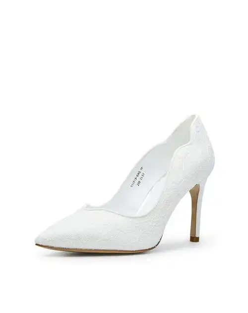tigrisso纯白色蕾丝高跟浅口单鞋