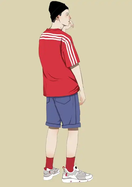夏季服装男生全身插画板绘